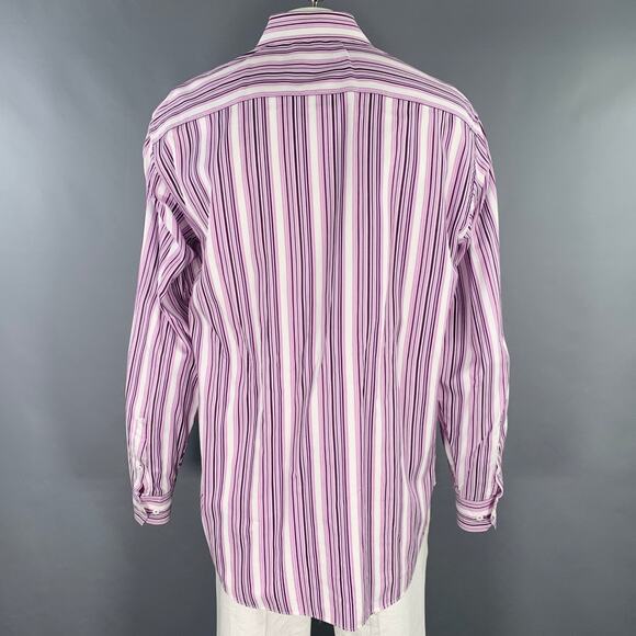 BUGATCHI UOMO Size XXL Purple White Stripe Cotton Long Sleeve Shirt - Picture 4 of 8
